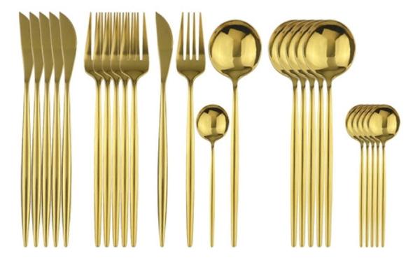 "Juego De Cubiertos Acero Inoxidable Dorado Topon 24 Piezas  Dorados