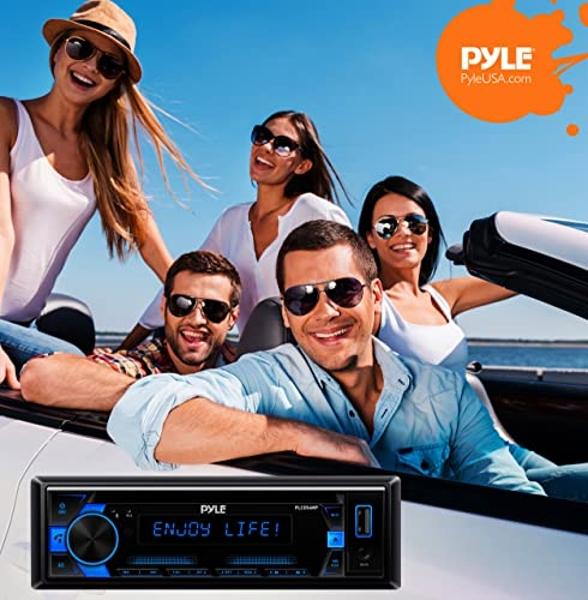 Receptor estéreo MP3 Pyle con amplificador de potencia, receptor estéreo AM/FM/MP3/AUX, lector de memoria USB, DIN simple, 30 estaciones presintonizadas, pantalla LCD con control r