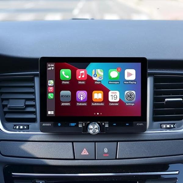 Radio estéreo Jensen J1CA8FL de 8 pulgadas con Android Auto, con certificación Apple CarPlay y cable, con o sin cable | Radio estéreo para coche con pantalla táctil DIN simple y do