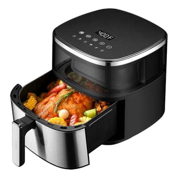 Freidora de aire Ninja Crispi, apta para microondas, congelador y lavavajillas, sistema de cocina portátil de vidrio no tóxico, recipientes de vidrio de 4 cuartos y 6 tazas con tap
