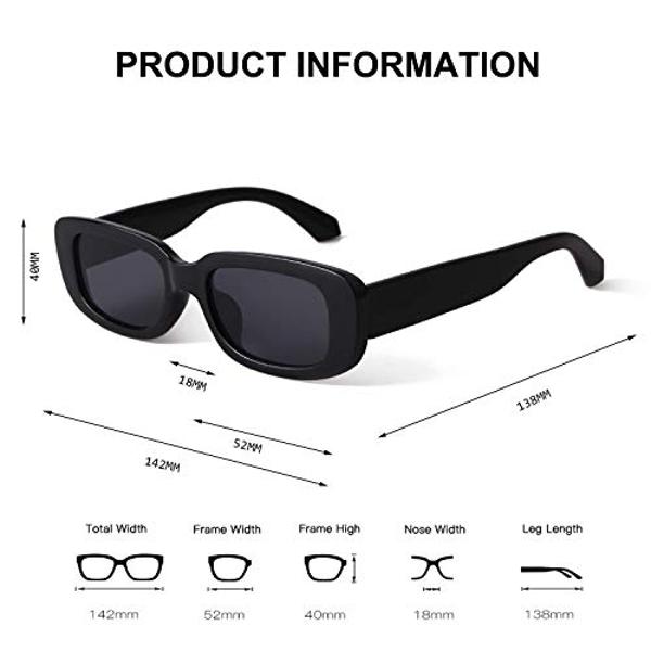 Gafas de sol rectangulares BUTABY para mujer, estilo retro de los años 90, montura cuadrada estrecha, protección UV400, color negro