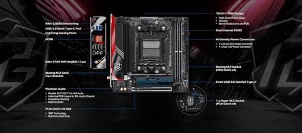 Placa base ASRock B650E PG-ITX WiFi compatible con CPU AMD Ryzen serie 7000 (socket AM5) B650 Mini-ITX