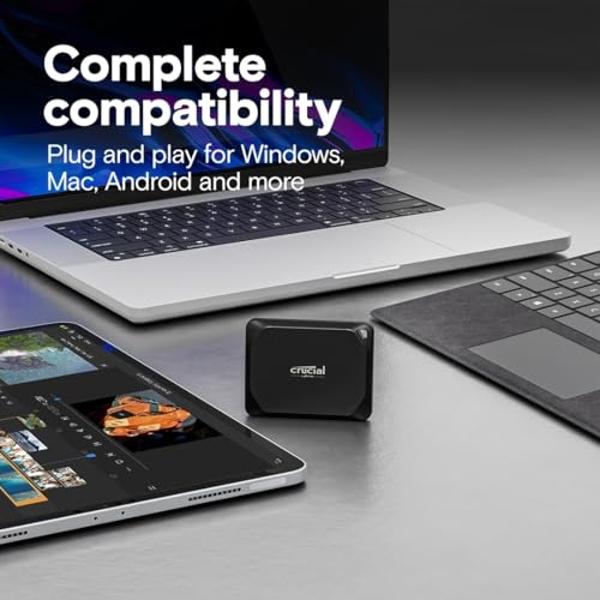 SSD portátil Crucial X10 Pro de 2 TB, hasta 2100 MB/s de lectura y 2000 MB/s de escritura, USB 3.2 USB-C, unidad de estado sólido externa, almacenamiento duradero para PC y Mac, pa