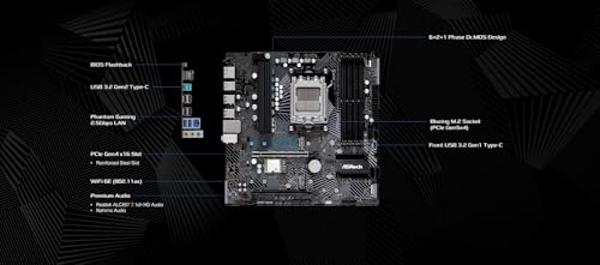 ASRock B650M PG Lightning WiFi 6E AMD Ryzen serie 9000/8000/7000 Socket AM5 B650 DDR5 hasta 7200+ (OC) MHz 256 GB SATA3 6,0 Gb/s Placa base Micro ATX M.2 RGB LED Flashback de BIOS