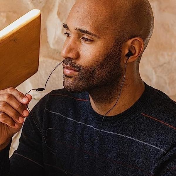 Auriculares con cable Panasonic ErgoFit con micrófono, conector jack de 3,5 mm, micrófono y control de llamadas, ergonómicos y de ajuste personalizado (tamaños P/M/G), para teléfon