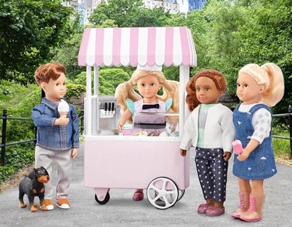 Lori – Mini muñeca y carrito de helados – Ropa y accesorios para muñecas de 15 cm – Cucharas, conos, helados suaves y paletas – Juguetes para niños – 3 años + – El carrito de helad