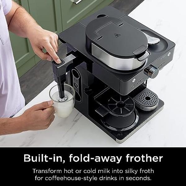 Cafetera y sistema barista Ninja Espresso, 3 estilos de preparación de espresso, compatible con cápsulas individuales y Nespresso, espumador integrado, cafetera para espresso, capu