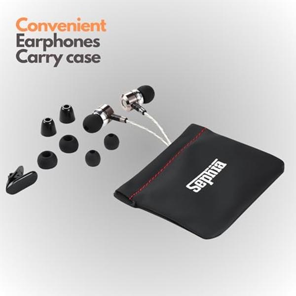 Auriculares con cable Sephia SP3060, graves HD, ligeros, intraauriculares de aluminio con cable, almohadillas talla S/M/L, estuche, cable antienredos de 3,5 mm, sin micrófono