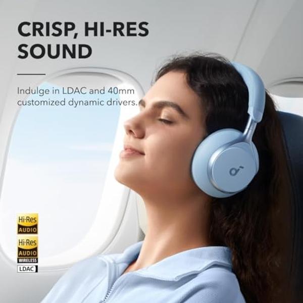 Soundcore by Anker, Space One, auriculares con cancelación activa de ruido, reducción de voz dos veces más potente, 40 horas de reproducción con cancelación activa de ruido (ANC), 