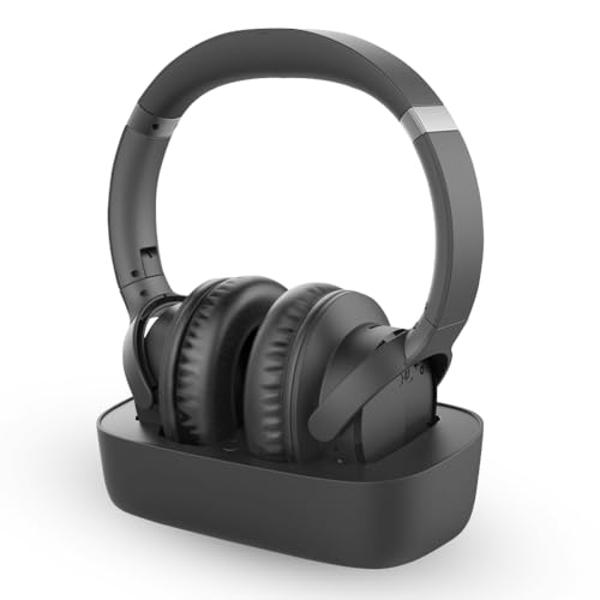 Avantree Ensemble - Auriculares inalámbricos para TV compatibles con televisores con salidas de audio ópticas, AUX o Bluetooth - Auriculares cómodos para personas mayores con base 