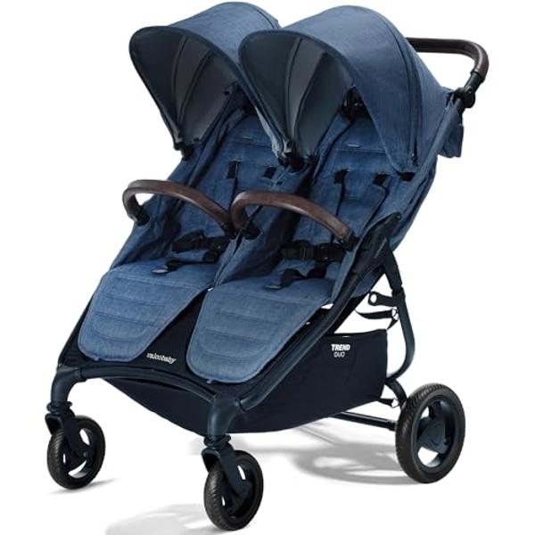 Cochecito doble ligero Valco Baby Trend Duo 2025 (azul vaquero): plegado fácil y compacto, reclinación en varias posiciones, capota grande, ventilación independiente para dos perso
