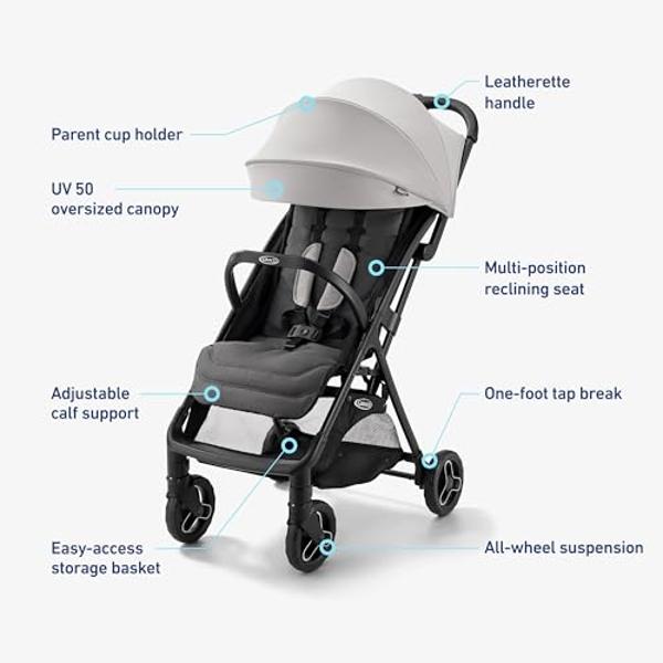 Sistema de viaje Graco Ready2Jet: cochecito de viaje compacto, fácil de llevar en el techo, con plegado automático y asiento infantil SnugRide