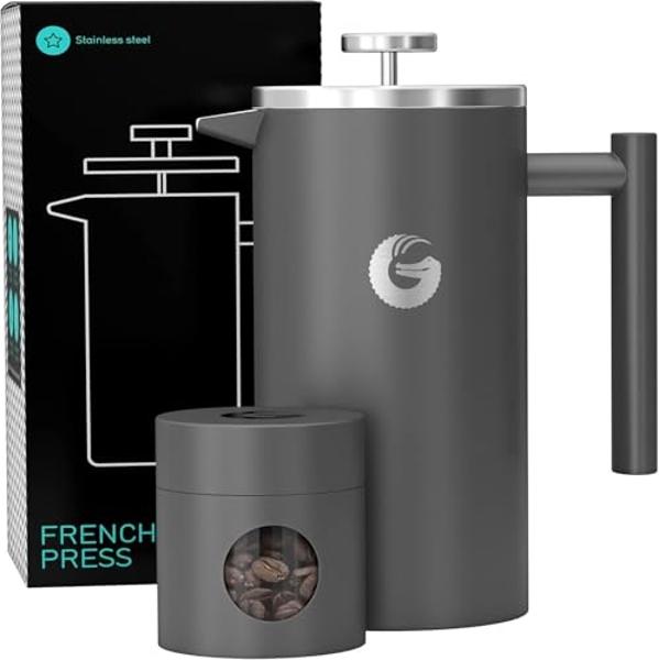 Cafetera de prensa francesa Coffee Gator - Cafetera de acero inoxidable con doble aislamiento de 34 oz y recipiente de viaje, tetera portátil para café, frío y caliente, ideal para