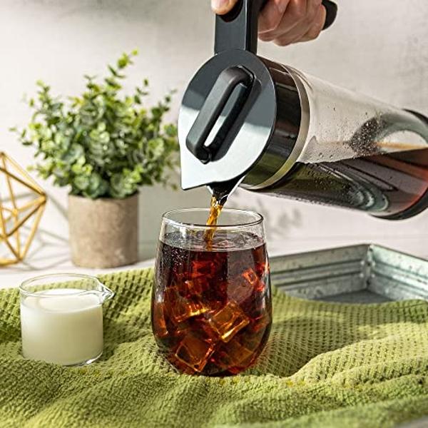 Cafetera de prensa francesa Belwares de 1,5 l (50 oz) - Cafetera grande aislada de acero inoxidable 304 con doble pared y sistema de filtración de 4 niveles (negra, 1,5 l)