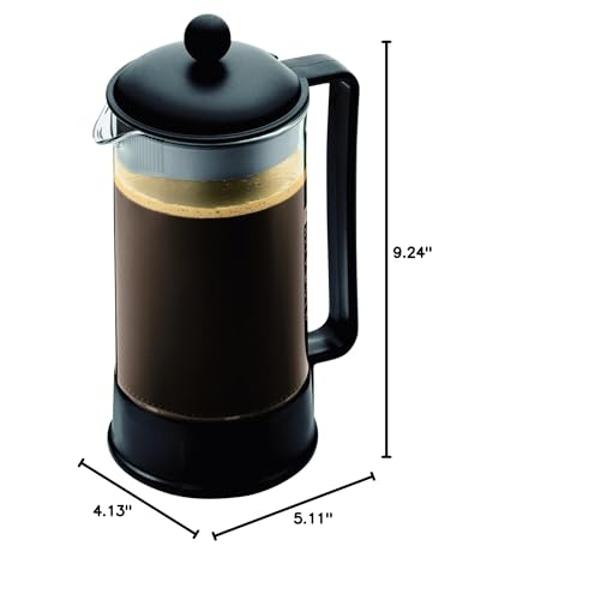Cafetera de prensa francesa Bodum Brazil de 940 ml, vidrio de borosilicato de alta resistencia, color negro - Fabricada en Portugal