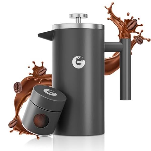 Cafetera de prensa francesa Coffee Gator - Cafetera de acero inoxidable con doble aislamiento de 34 oz y recipiente de viaje, tetera portátil para café, frío y caliente, ideal para
