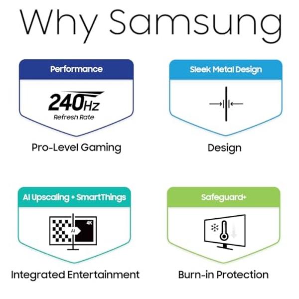 Monitor para juegos Samsung Odyssey OLED G8 (G80SD) de 32" 4K UHD compatible con G-Sync, QD-OLED, 240 Hz, 0,03 ms, pantalla antirreflejos, elegante diseño metálico, 3 años de garan