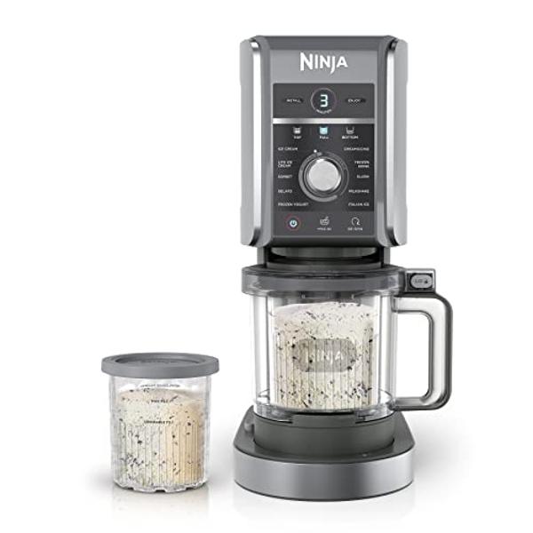 Máquina para hacer helados y postres helados Ninja CREAMi Deluxe: helado, sorbetes, batidos, yogur helado y más. 11 en 1, capacidad extragrande, plateada. Incluye dos envases famil