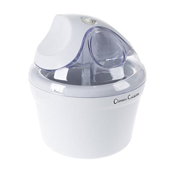 Máquina para hacer helados (también para sorbetes y yogur helado), capacidad de 1 cuarto de galón, incluye recetas fáciles de preparar, de Classic Cuisine, color blanco.