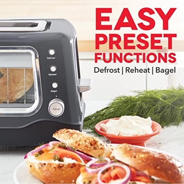 Tostadora DASH Clear View: Tostadora de ranuras extra anchas con ventana transparente - Descongelación, recalentamiento y apagado automático para bagels, panes especiales y otros p