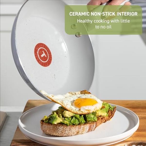 Juego de utensilios de cocina antiadherentes de cerámica T-fal Refresh de 20 piezas, apto para horno y asador a 177 °C. Incluye: sartén para huevos, sartenes, cacerolas, plancha, c