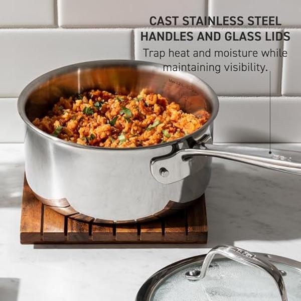 Juego de ollas y sartenes T-fal Pro Tri-Ply de acero inoxidable (10 piezas), apto para inducción, apto para horno a 260 °C (500 °F), tapas a 175 °C (350 °F), calor rápido y uniform