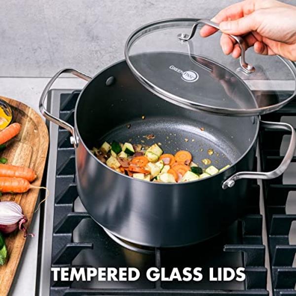 GreenPan Canterbury - Juego de 10 ollas y sartenes de cerámica antiadherentes anodizadas duras, aptas para lavavajillas y horno, color negro