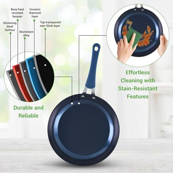 Juego de ollas y sartenes de cerámica Gotham Steel de 15 piezas, antiadherentes, para cocina, de cerámica, no tóxicos, aptos para lavavajillas - Azul marino