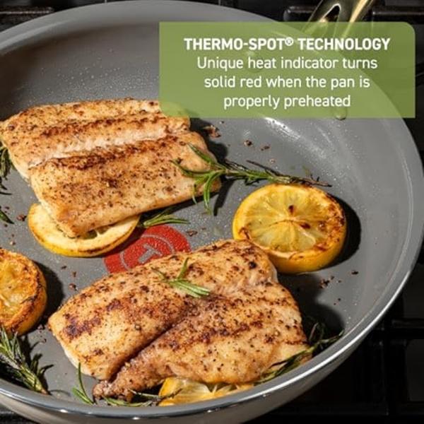 Juego de utensilios de cocina antiadherentes T-fal Preserve Ceramic de 13 piezas, apto para horno y asador a 177 °C. Incluye sartenes, cacerolas, cacerolas, horno holandés, tapas, 