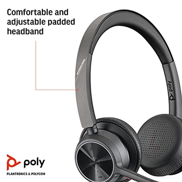 Auriculares inalámbricos Poly - Voyager 4320 UC (Plantronics) - Auriculares con micrófono boom - Se conectan a PC/Mac mediante un adaptador Bluetooth USB-A, teléfono celular median