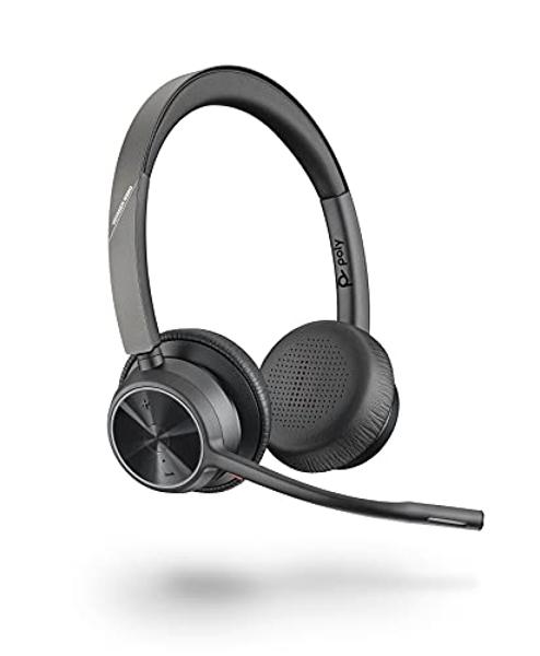 Auriculares inalámbricos Poly - Voyager 4320 UC (Plantronics) - Auriculares con micrófono boom - Se conectan a PC/Mac mediante un adaptador Bluetooth USB-A, teléfono celular median