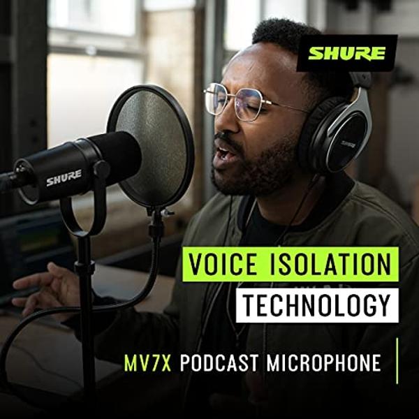 Micrófono Shure MV7X: micrófono dinámico de calidad profesional solo XLR para podcasting y grabación de voz, tecnología de aislamiento de voz, construcción totalmente metálica, com