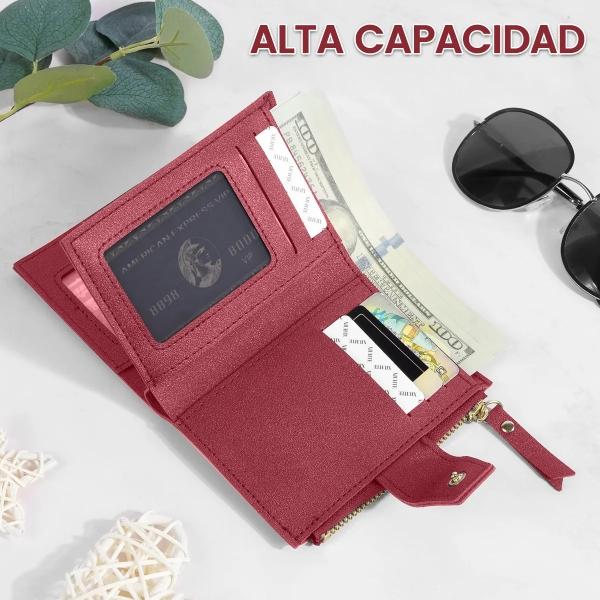 Monedero Tarjetero Mujer Botón De Presión En Caja Rojo