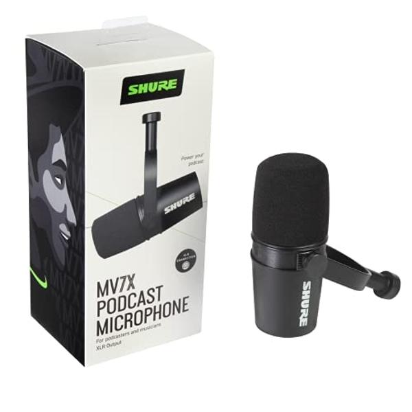 Micrófono Shure MV7X: micrófono dinámico de calidad profesional solo XLR para podcasting y grabación de voz, tecnología de aislamiento de voz, construcción totalmente metálica, com