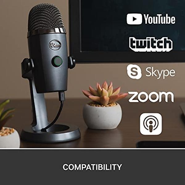 Micrófono USB Nano Blue Yeti de Logitech para creadores para juegos, streaming, podcasting, Twitch, YouTube, Discord y grabación para PC y Mac, Plug & Play - Gris sombra