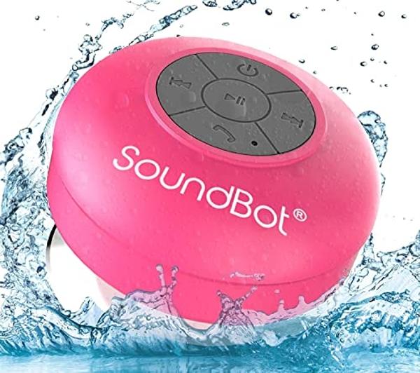 Altavoz de ducha Bluetooth Soundbot SB510 HD resistente al agua, manos libres portátil con micrófono integrado, 6 horas de reproducción, botones de control y ventosa especial para 