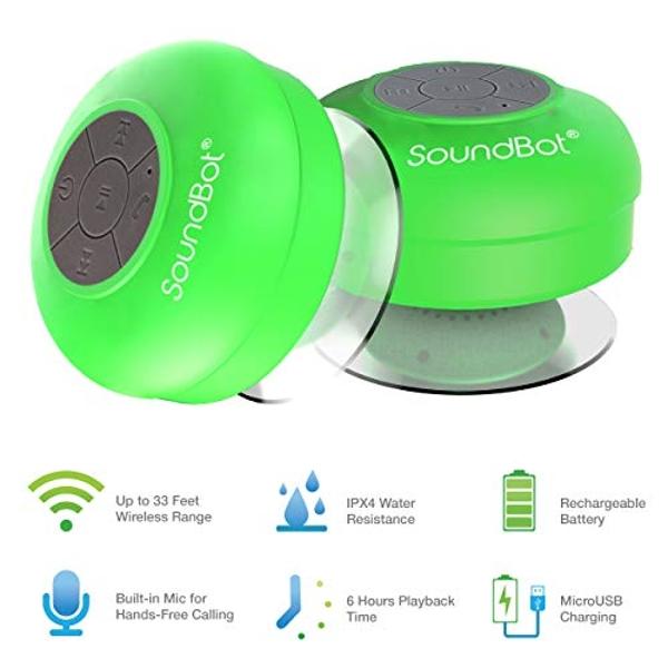 Altavoz de ducha Bluetooth Soundbot SB510 HD resistente al agua, manos libres portátil con micrófono integrado, 6 horas de reproducción, botones de control y ventosa especial para 