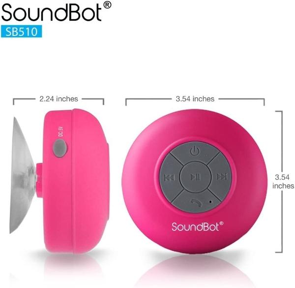 Altavoz de ducha Bluetooth Soundbot SB510 HD resistente al agua, manos libres portátil con micrófono integrado, 6 horas de reproducción, botones de control y ventosa especial para 