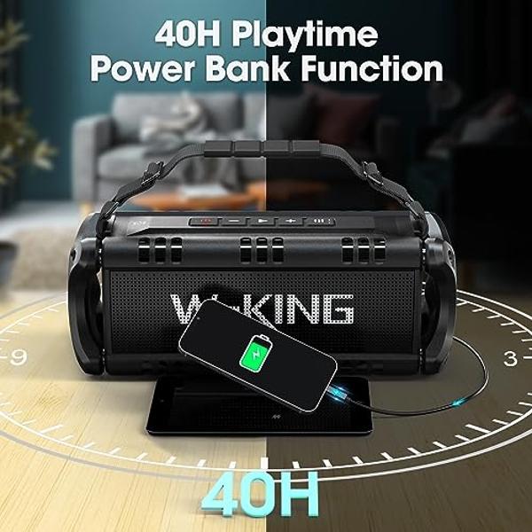 Altavoz Bluetooth W-KING, altavoz portátil inalámbrico Bluetooth de 90 W de potencia máxima, resistente al agua IPX6, para exteriores con graves profundos de 50 W, 2 subwoofers pot