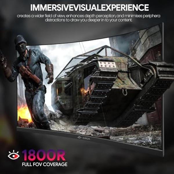 Monitor curvo para juegos CRUA de 27", FHD 1920x1080P, 144 Hz/180 Hz, pantalla VA 1800R, 120 % sRGB, AMD FreeSync, HDMI y DP, compatible con montaje en pared - Negro
