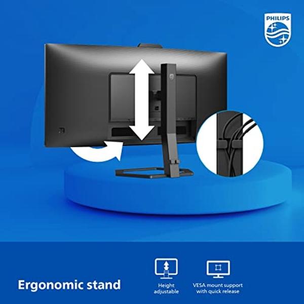 Monitor Philips 34E1C5600HE UltraWide QHD 21:9 de 34'' con cámara web Windows Hello integrada y micrófono con cancelación de ruido, base USB-C, altavoces estéreo, 100 Hz, garantía 
