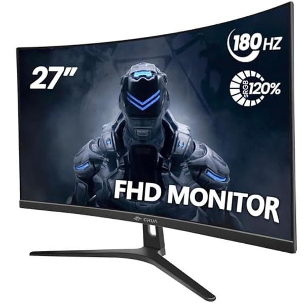 Monitor curvo para juegos CRUA de 27", FHD 1920x1080P, 144 Hz/180 Hz, pantalla VA 1800R, 120 % sRGB, AMD FreeSync, HDMI y DP, compatible con montaje en pared - Negro
