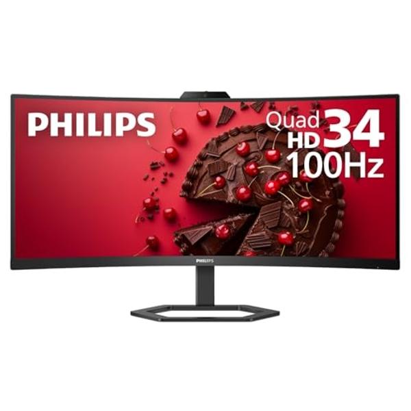 Monitor Philips 34E1C5600HE UltraWide QHD 21:9 de 34'' con cámara web Windows Hello integrada y micrófono con cancelación de ruido, base USB-C, altavoces estéreo, 100 Hz, garantía 
