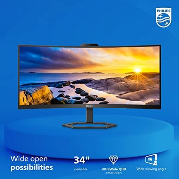 Monitor Philips 34E1C5600HE UltraWide QHD 21:9 de 34'' con cámara web Windows Hello integrada y micrófono con cancelación de ruido, base USB-C, altavoces estéreo, 100 Hz, garantía 