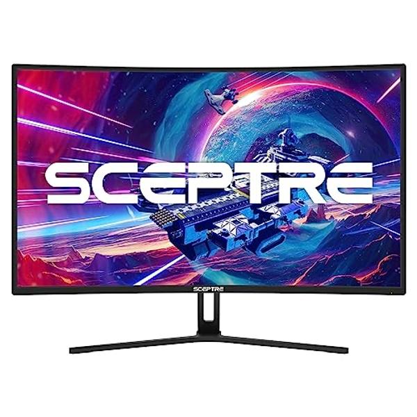 Monitor curvo para juegos Sceptre de 32 pulgadas con overdrive de hasta 240 Hz, DisplayPort de 165 Hz, HDMI de 144 Hz, AMD FreeSync, altavoces integrados, negro máquina (C325B-185R