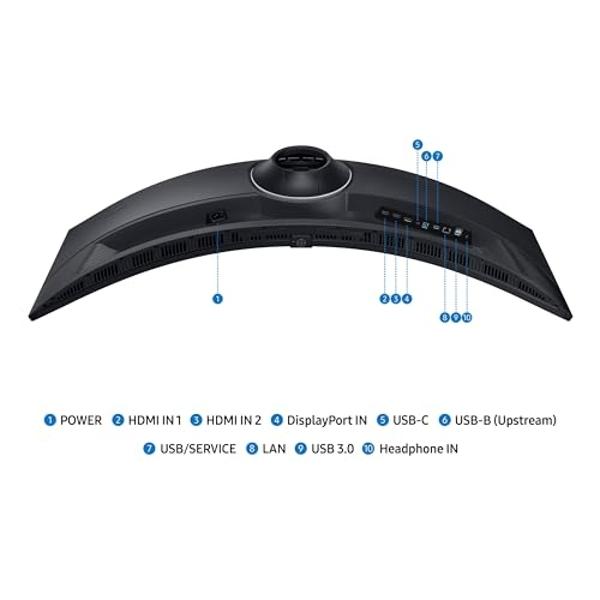 Monitor Samsung curvo empresarial ultraancho de 49" con doble QHD, USB-C, DisplayPort, HDMI, 120 Hz, VESA DisplayHDR 400, altavoces integrados, soporte de altura ajustable, protecc