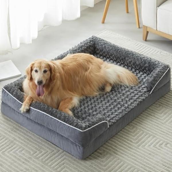 Manta Perro Grande Juelle Cama Para Perros – Sofá Para Perros Grandes, Funda Extraíble Lavable A Máquina, Cama Mullida, Sillón Para Perros Santi S-XXL ( Tamaño: XL – 120 X 85 Cm, Beige Grandes Baratas