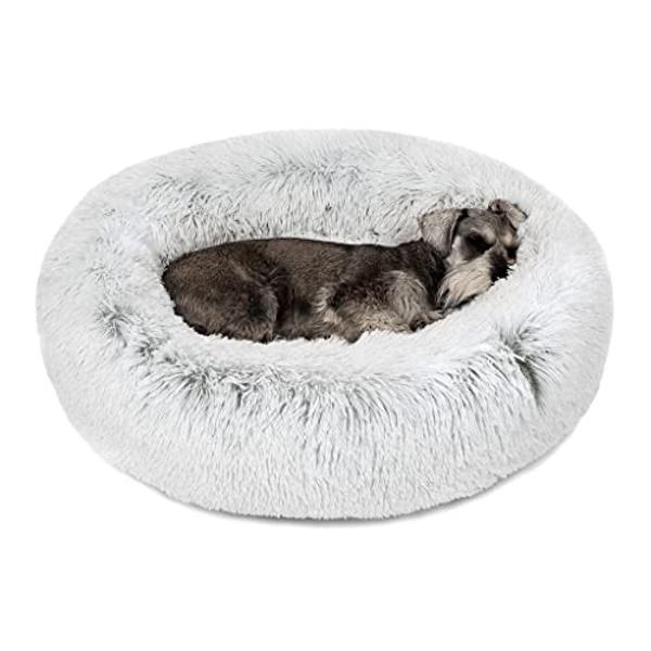 Best Friends By Sheri Cama Para Perro Con Donut Calmante De Piel Sintética Con Estampado Lux, Gris, 23 X 23 Pulgadas
