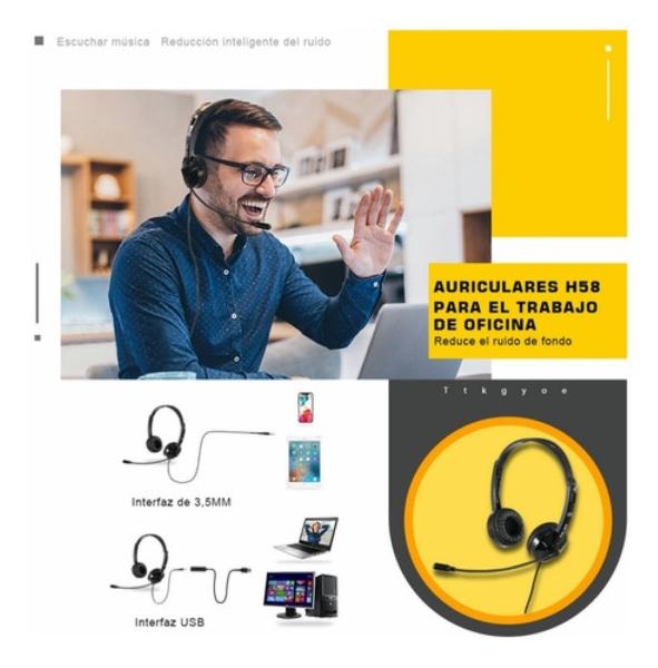 Audífonos Alámbricos Diadema Call Center Con Micrófono Negro