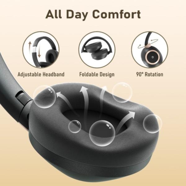 Audífonos Inalámbricos Bluetooth Anc Diadema Con Microfono Negro Linea Dorada